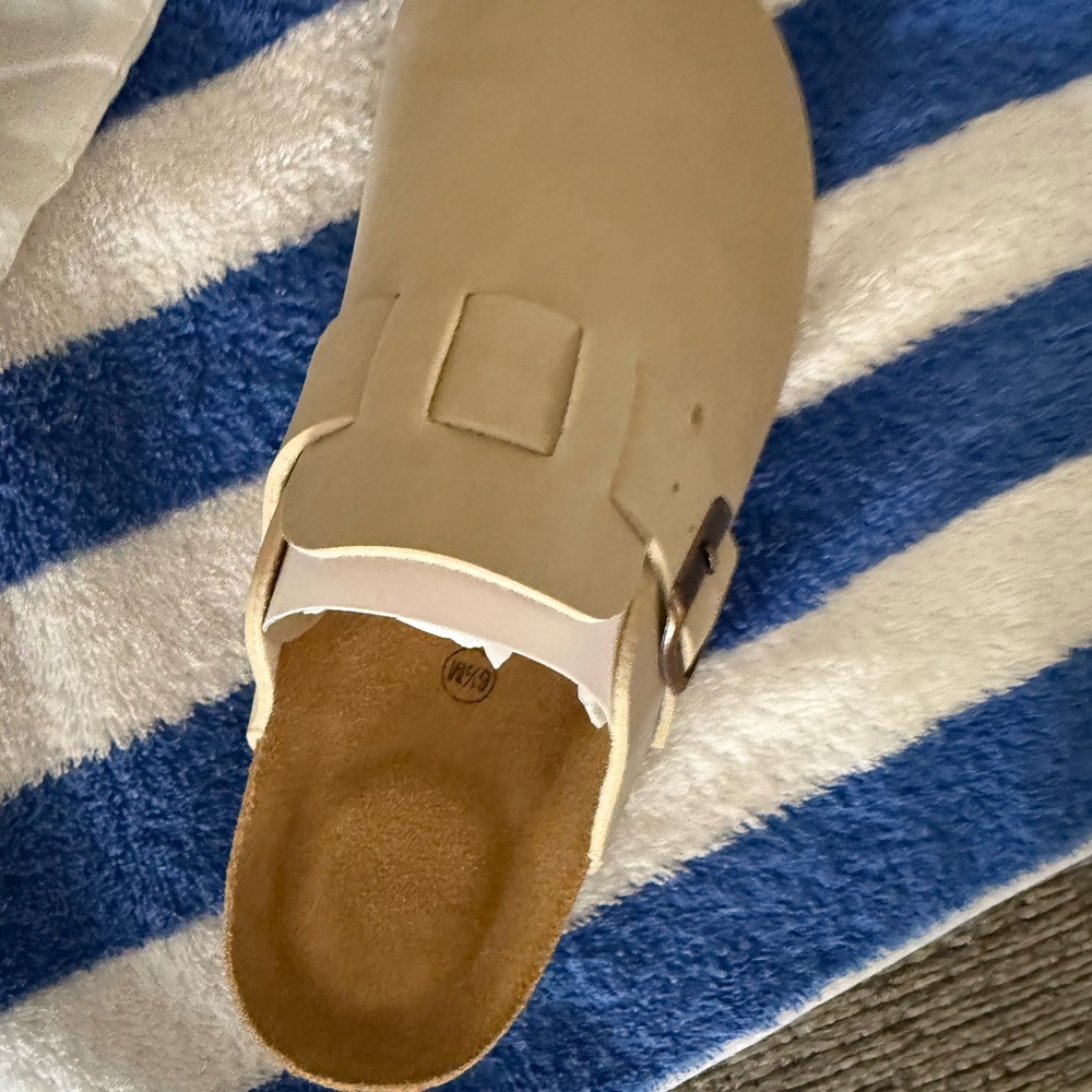 Beige Slip-On Clog with Buckle